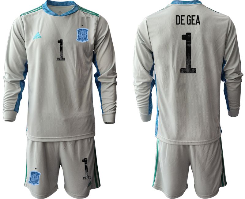 Men 2021 World Cup National Spain gray long sleeve goalkeeper #1 Soccer Jerseys1
